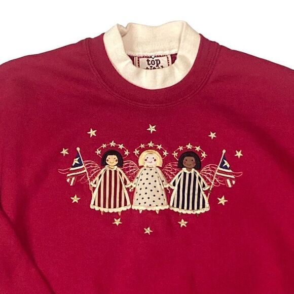 Vintage Top Stitch Morning Sun American Patriotic Angels Flags USA Sweatshirt XL - Picture 2 of 10